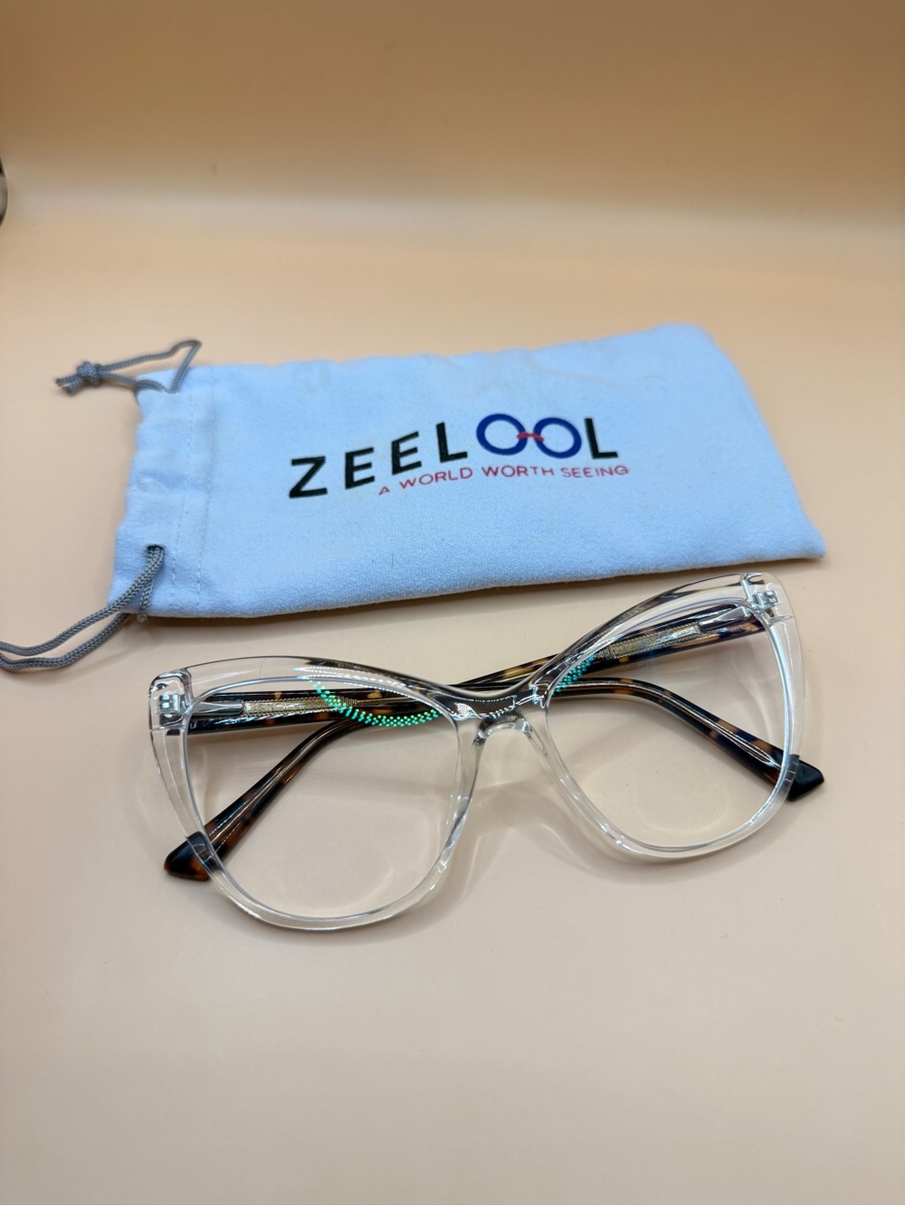Zeelool Clear Frame Glasses with Tortoiseshell Temples, unknown prescription